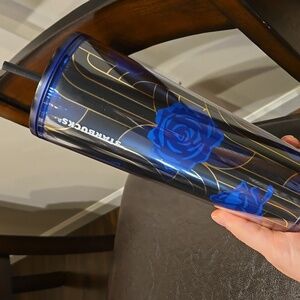 Black, gold and blue flower Starbucks cup